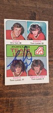 1975-76 TOPPS FLAMES LEADERS CARD SIGNED AUTO BY TOM LYSIAK BLACKHAWKS # 313