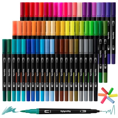 60 Coloring Pens for Adult Coloring Books, Dual Tip Brush Pens, Felt Markers ...
