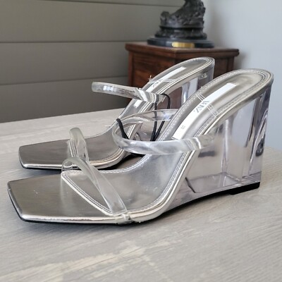 tacon　リバーシブル2枚 Zara Clear Methacrylate Wedge Heel Sandals Slip On Straps