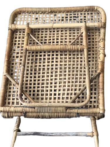 Pair VTG Rattan Bamboo Folding Floor Portable Wicker Beach Canoe Boat Cane Chair - Picture 10 of 14