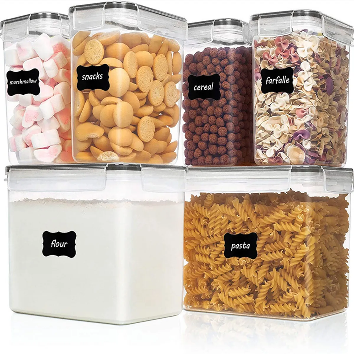 Plastic Food Storage Jars Containers Cookie Jar with Airtight Snap Lid Set  Of 12