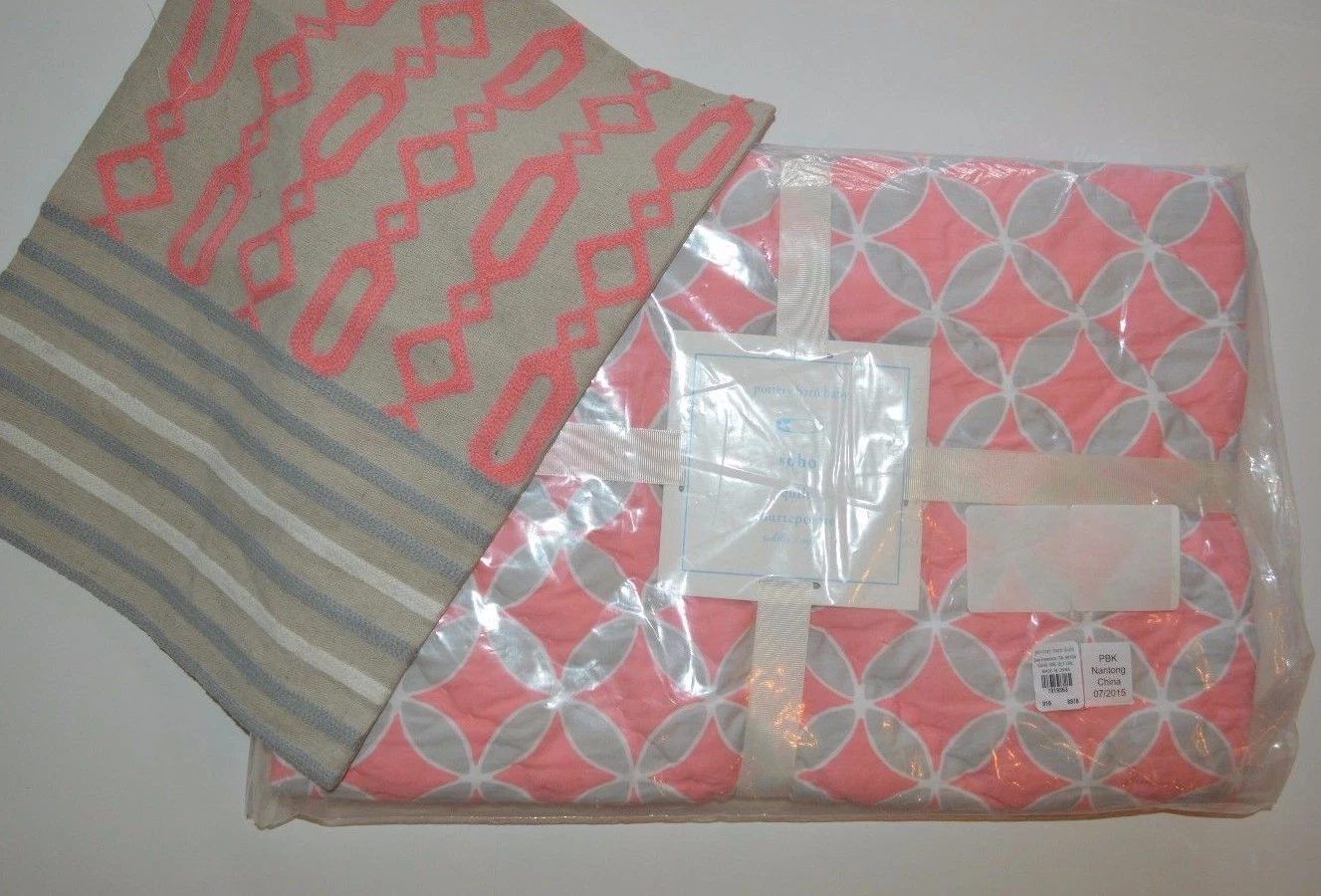 2 PC Pottery Barn Baby Soho Nursery Bedding Quilt & Crewel Decorative Sham #50