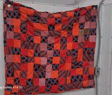 Patchwork Quilt Lap Blanket Double Knit Fabric 40 X 40 Throw 1980 s Orange