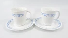 Corelle BLUE Morning Blue GARLAND Cups Saucers MUGS Vintage WHITE Set of 2