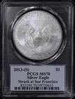 2013 (S) $1 American Silver Eagle PCGS MS 70 (BU Uncirculated) ASE