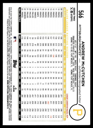 2024 Topps #566 Andrew McCutchen Pittsburgh Pirates - Picture 2 of 2