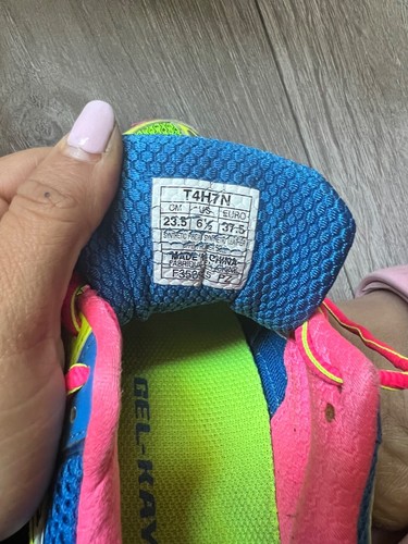 Scarpe Asics Gel Kayano 21 donna taglia 6,5 blu rosa giallo confetti T4H7N usate - Foto 7 di 7