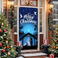 MEHOFOND Nativity Christmas Door Cover - Jesus Holy Night Decorations, Outdoor R