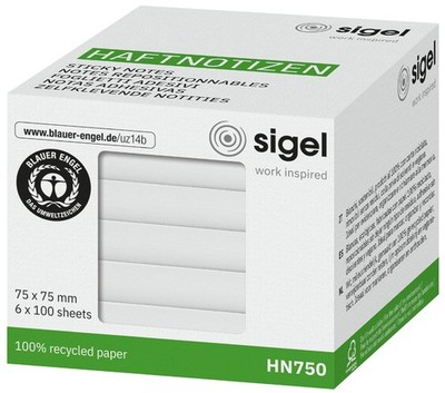 sigel Haftnotizen 75 x 75 mm blanko weiß 6 Blöcke á 100 Blatt