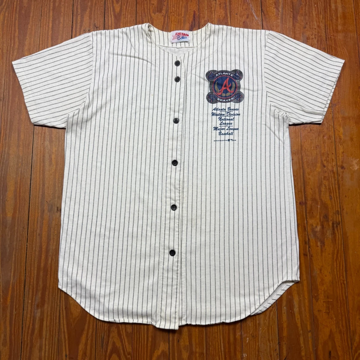 割引済！90's- MLB BRAVES ストライプ ベースボールシャツ Atlanta