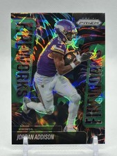 2025 Panini Prizm - Fireworks Jordan Addison #8 Green Cracked Ice Prizm Vikings