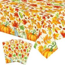 3-Piece 54 X 108 Inch Fall Pumpkin Plastic Tablecloth – Disposable Autumn Rectan