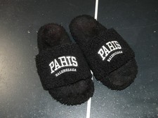 Balenciaga Paris Furry Slide Black Faux Shearling Slippers Men's EU 41.5 US 8.5