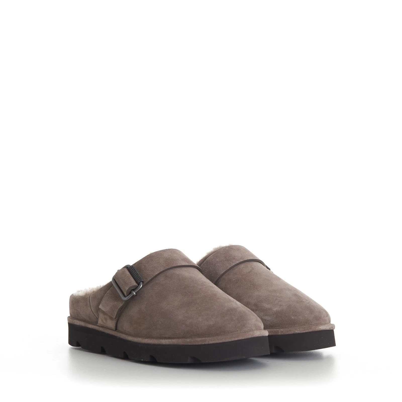 Brunello Cucinelli — BRUNELLO CUCINELLI 1560$ Sabot Slippers - Shearling Fur Lining, Suede