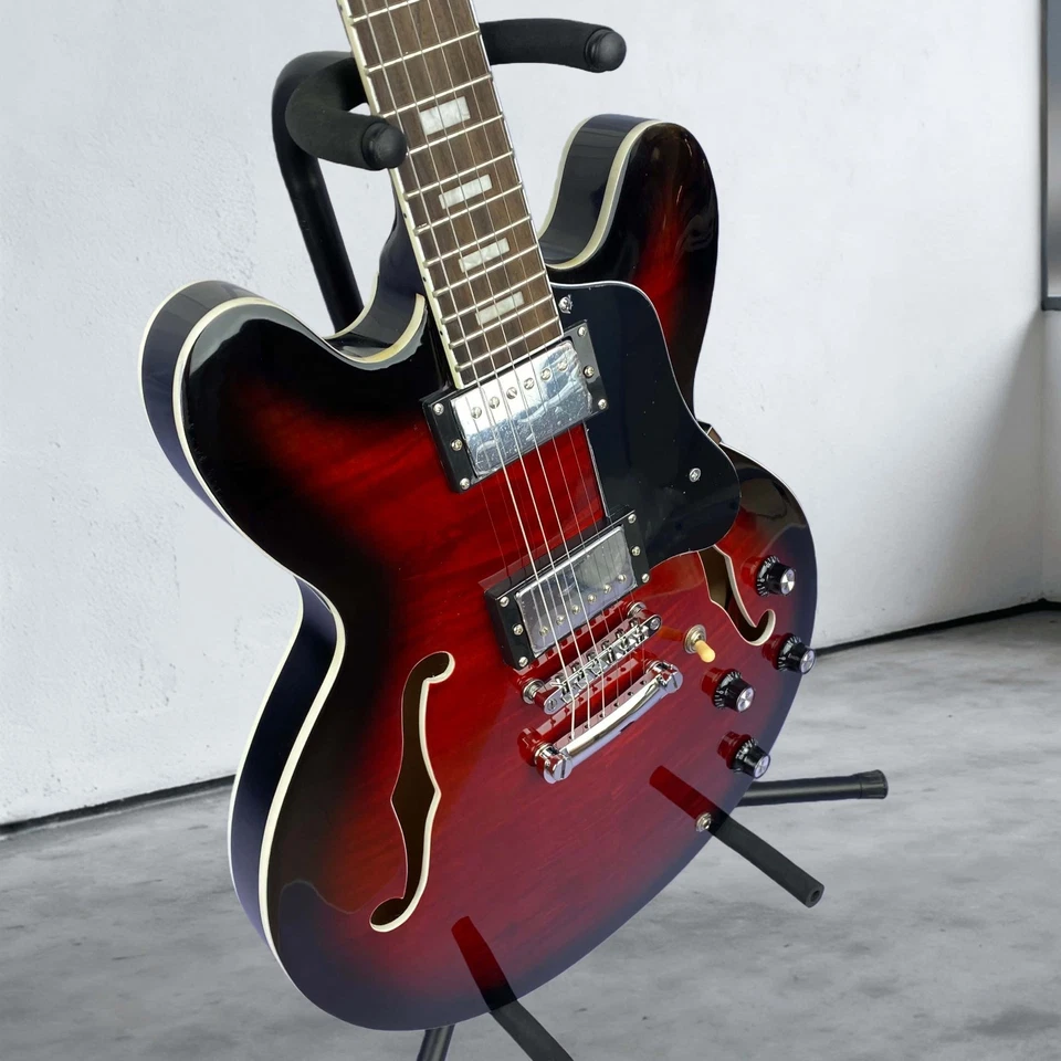 ES335 Semi-Hollow Body Electric Guitar Black Ring Red Tiger-Striped Finish  Gift - Image 3 of 4