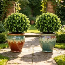 Artificial Greenery Plants Faux Bush Fake Boxwood Ball Topiary Trees 2 Pcs