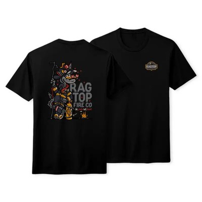 Ragtop Fire Co Firefighter Shirt, Cartoon Firefighter Mascot Graphic Tee