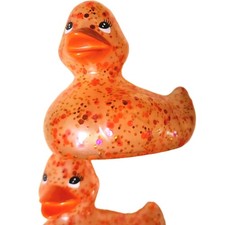 Bath and Body Works Pair Clear Pink  Gold Glitter Rubber Duck Toys Vintage