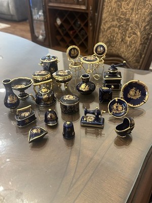 Limoges France Cobalt Blue Miniature Furniture With 22k Gold- Lot Of 21 pieces