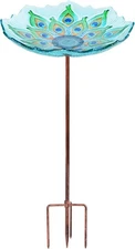 MUMTOP Glass Bird Bath, Garden Outdoor Birdbaths Birdfeeder with Peacock 