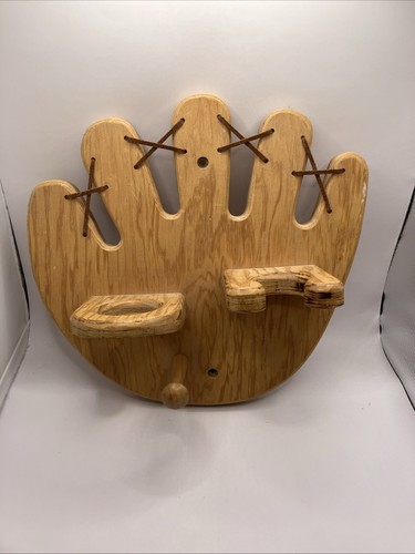 Baseball Wood Display Wall Shelf Bat Ball Glove Hat Hook Decor Little League