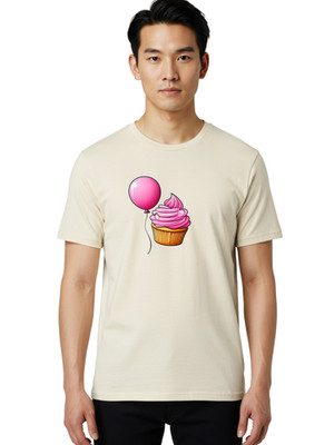 Cupcake-With-Balloon Mens Graphic Tee, 100% Cotton, Casual Summer Wear