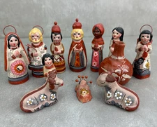 Vintage Tonala Mexico Nativity Set Hand Painted Mexico Pottery Mexican Folk Art