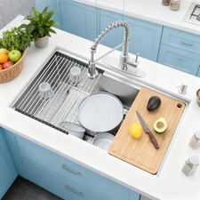 32'' Undermount Kitchen Sink, Single Bowl Stainless Steel workstation Sink