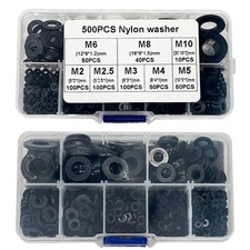500pc Nylon Flat Washers Kit Thick Flat Sealing Black Plastic Washer M2 - M10 UK