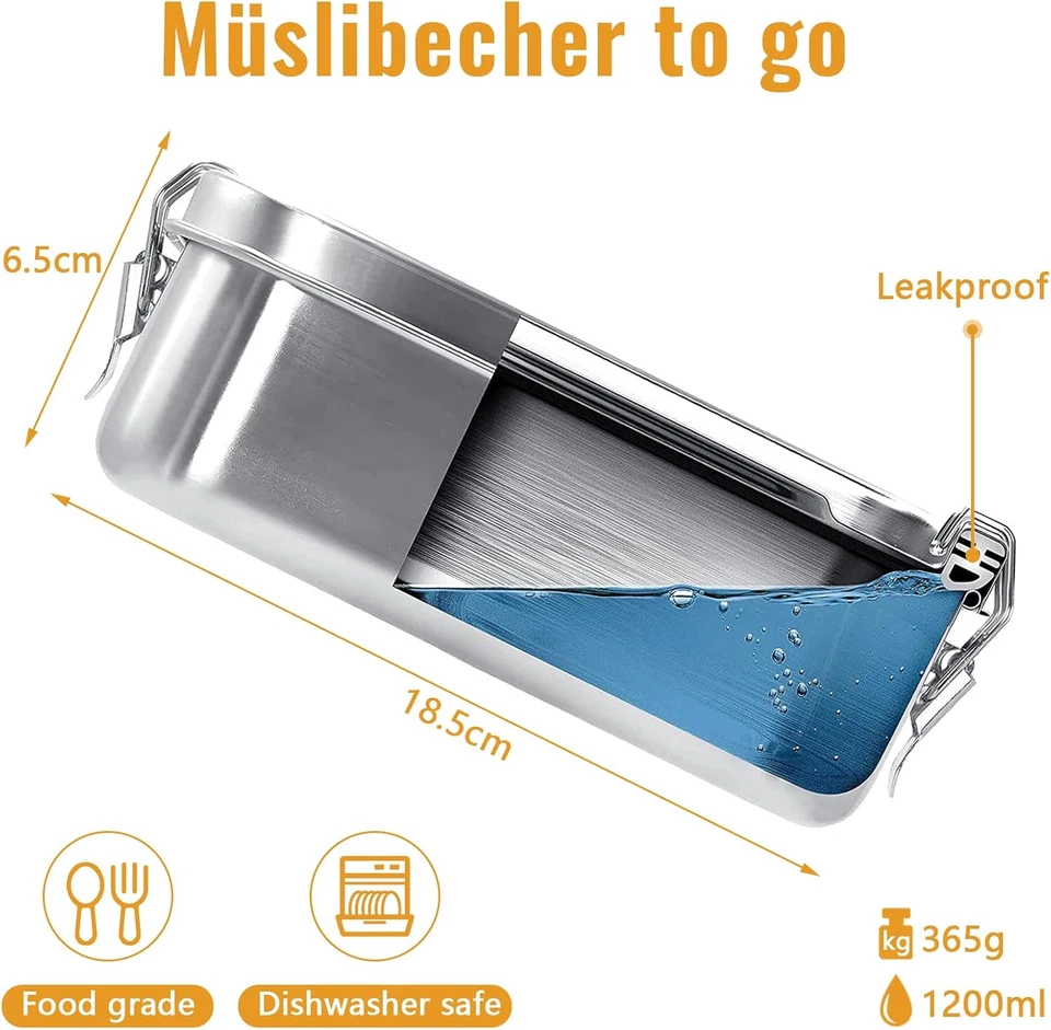 Lunch Box in Acciaio Inossidabile Con 2 Scomparti, Divisorio Mobile a Tenuta Sta - Immagine 4 di 4