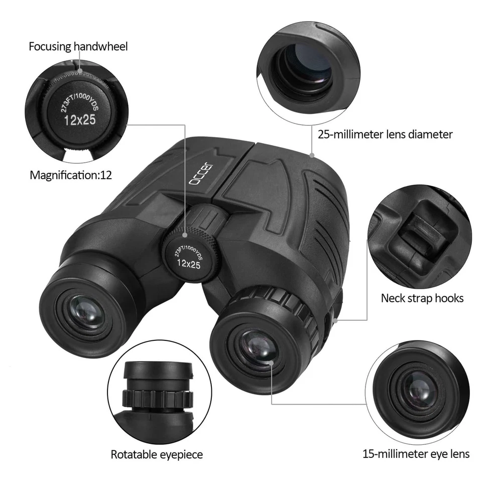 12x25 Compact Binoculars for Adults and , Large Eyepiece Waterproof Binocular... - Image 4 of 4