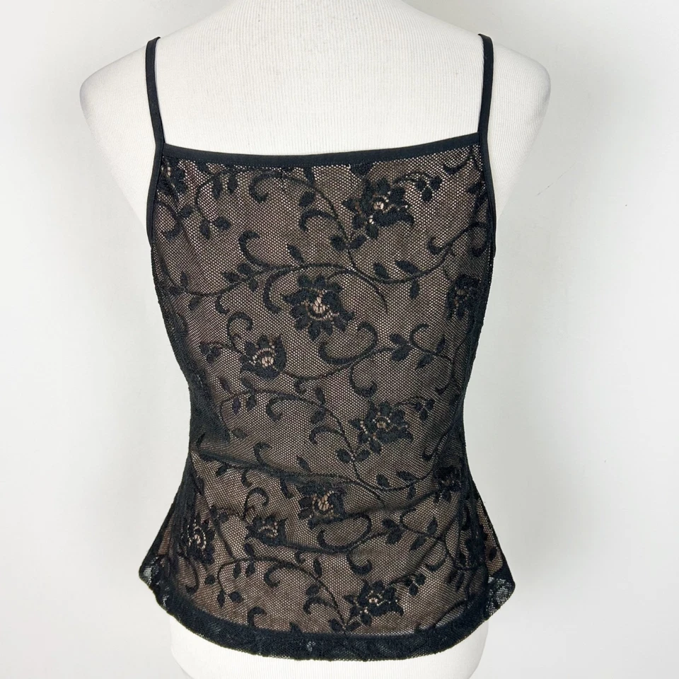 Camiseta sin mangas Y2K Express negra floral de encaje cami boho caprichosa talla grande para mujer Foto 2 de 3