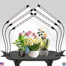 Dual Tri-Head Full Spectrum Grow Lights for Indoor Plants - Adjustable, Timer,