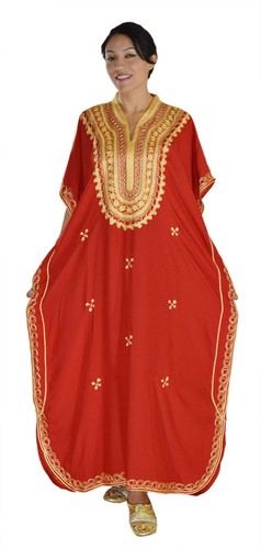 Moroccan Caftan Women kaftan Abaya Beach Cover Summer Long Dress Cotton Red