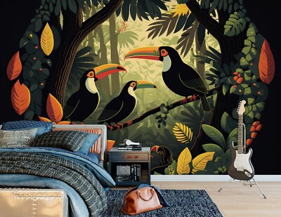 3D Tree Branch Toucan ZHUA1487 Wallpaper Wall Murals Removable Self-adhesive Amy
