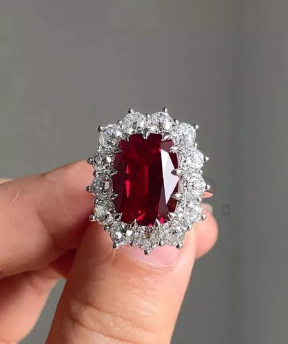 4.72Ct Cushion Cut Natural Ruby Diamond Ring for any occasion in 14K White Gold - 第 1/8 張圖片