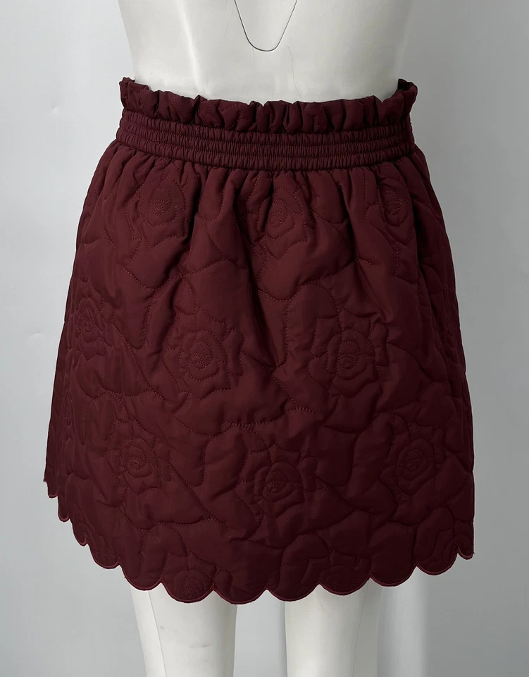 Minifalda Manoush Granate Floral Bordada Acolchada Dobladillo Festoneado Talla 36 Foto 3 de 4