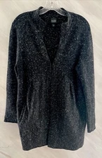 Eileen Fisher PL  gray speckled lambs wool angora silk cardigan sweater pockets