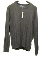 NEW MENS CLUB ROOM CHARCOAL GRAY DROP NEEDLE KNIT CREWNECK SWEATER SIZE M