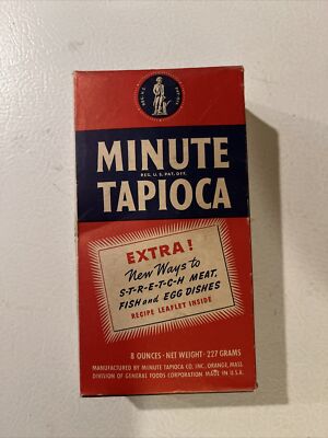 Vintage 1950s Minute Tapioca Box Pudding NOS Unopened Full