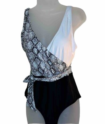 Cupshe Black White Wrap One Piece Swimsuit Size Large Animal Snakeskin Print New
