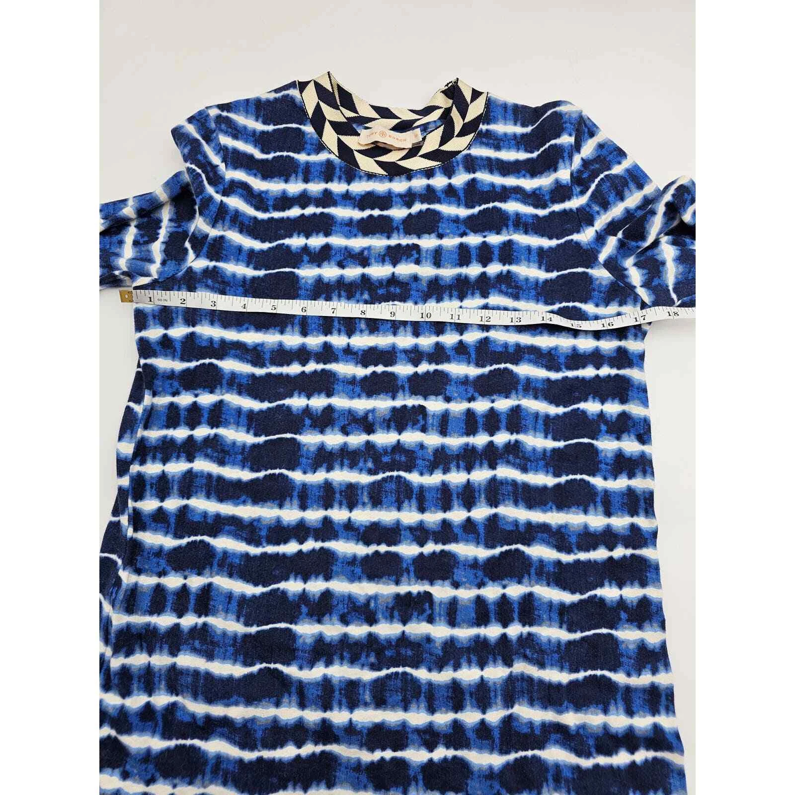 Abito T shirt Tory Burch donna taglia S Hollie manica lunga tie dye blu bianco