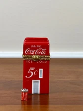 RARE Limoges France COCA-COLA 5¢ VENDING MACHINE Porcelain Trinket Box w/ Can