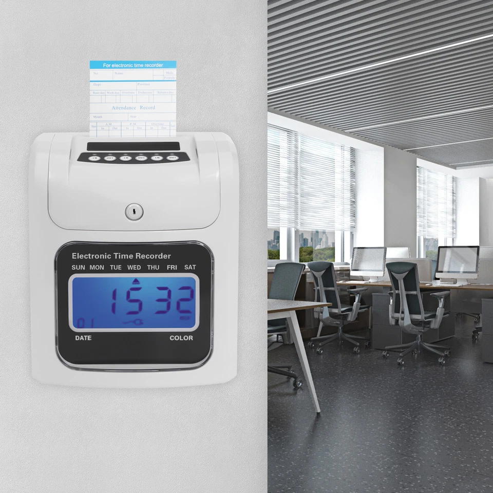 US LCD Employee Attendance Machine Time Clock Punch Card Machine Office+50 Cards - Image 3 of 4