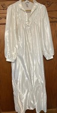 ADonna White w Blue Trim Nightgown Silky/ Cotton Lace Small Made In USA