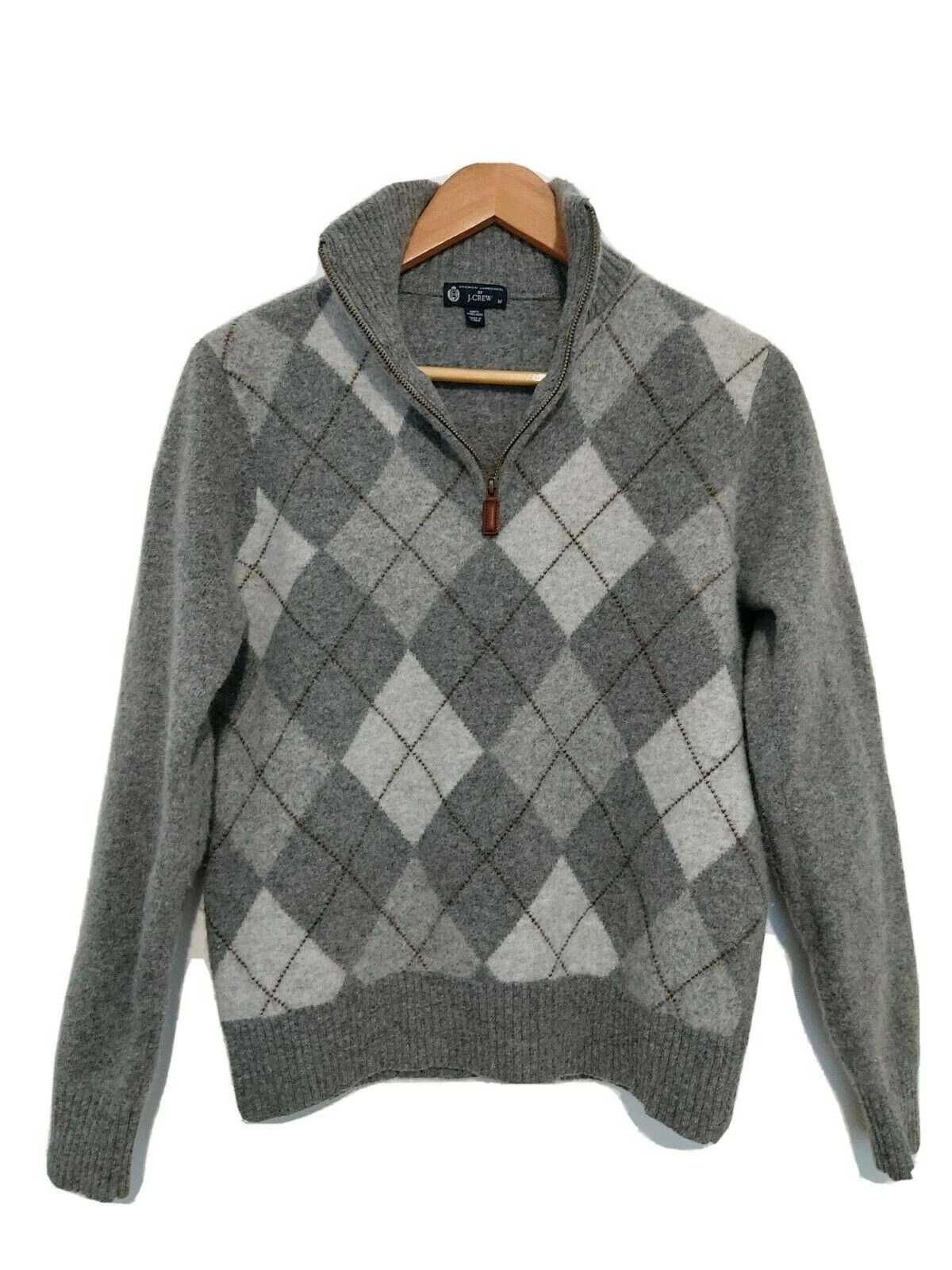 J. CREW lambs wool Argyle 1/4 Zip Jumper Medium - lovely (pls read description)