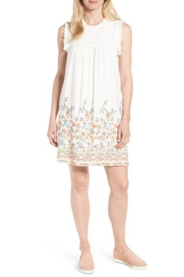 NEW Nordstrom Womens Size Medium Everleigh Pintuck Embroidered Shift Dress 