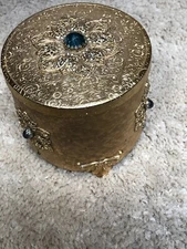 Antique Gold Ormolu Music / Powder Box With Footed Mounts & Stones Thorens Rare!