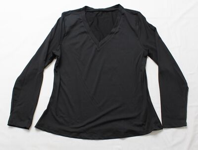 Shein Women's Plus Basics Solid V-Neck Long Sleeve Tee CA4 Black Size 0XL