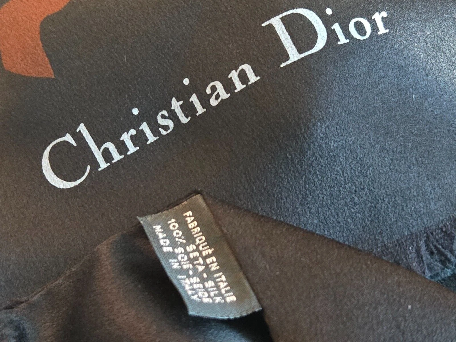 CHRISTIAN DIOR 100% Silk Scarf Black/Gold 12 X 50 SHIPPING FREE